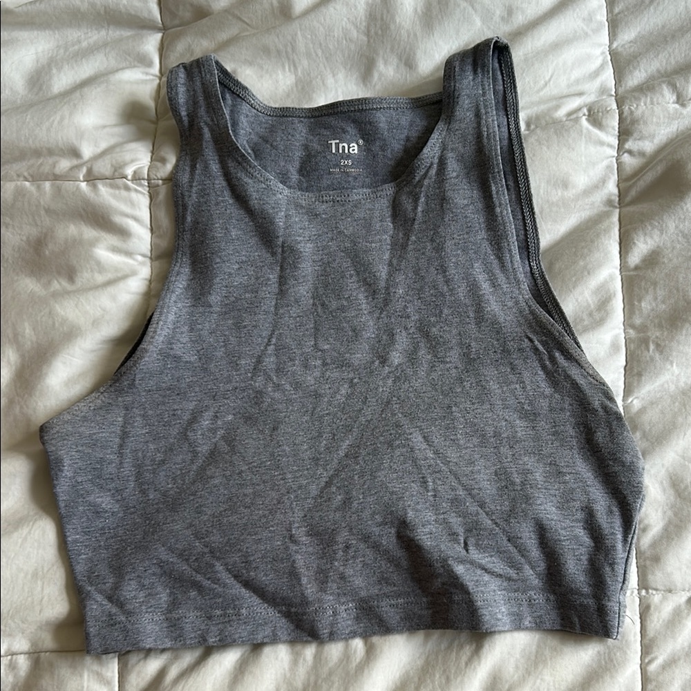TNA Gray Fitted Crop Tank Top